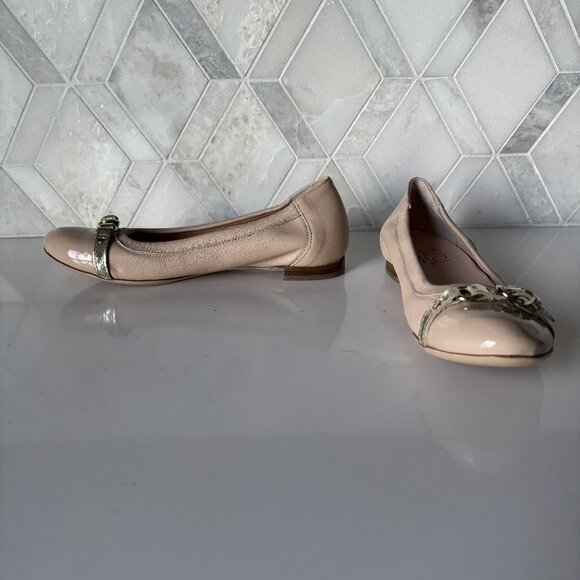 Agl Shoes - AGL Size 39/9 Ballet Flat Cap Toe Gold Silver Accents Monica Ballet Flat